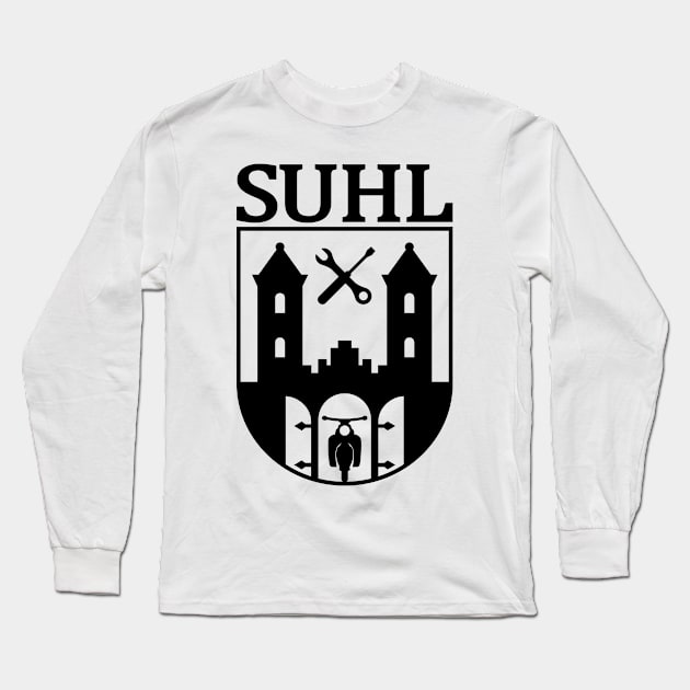 Suhl Coat of Arms with Simson Star / Sparrowhawk / Hawk (black) Long Sleeve T-Shirt by GetThatCar